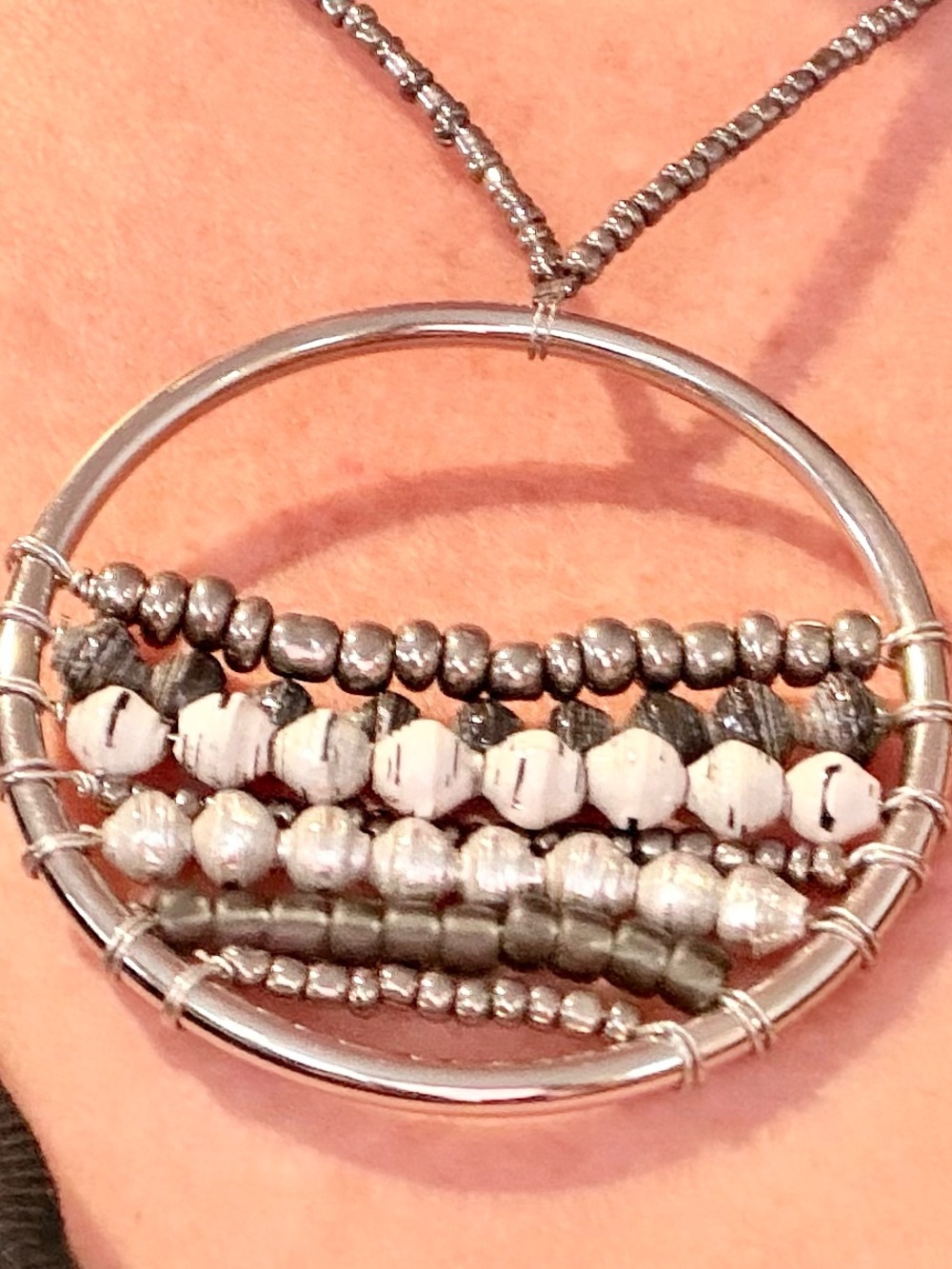 Silver and Black Beaded Necklace